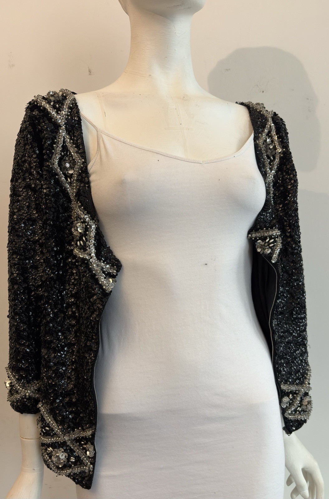 Vintage 60s Black Sequin Sweater -Rare Find Size Medium Made In Hong