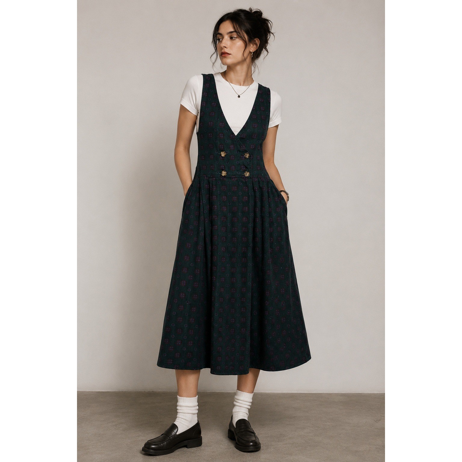 VTG 90s J.G. Hook 10 Pinafore Jumper Overall Dress Dark Academia Midi Nerd Twee