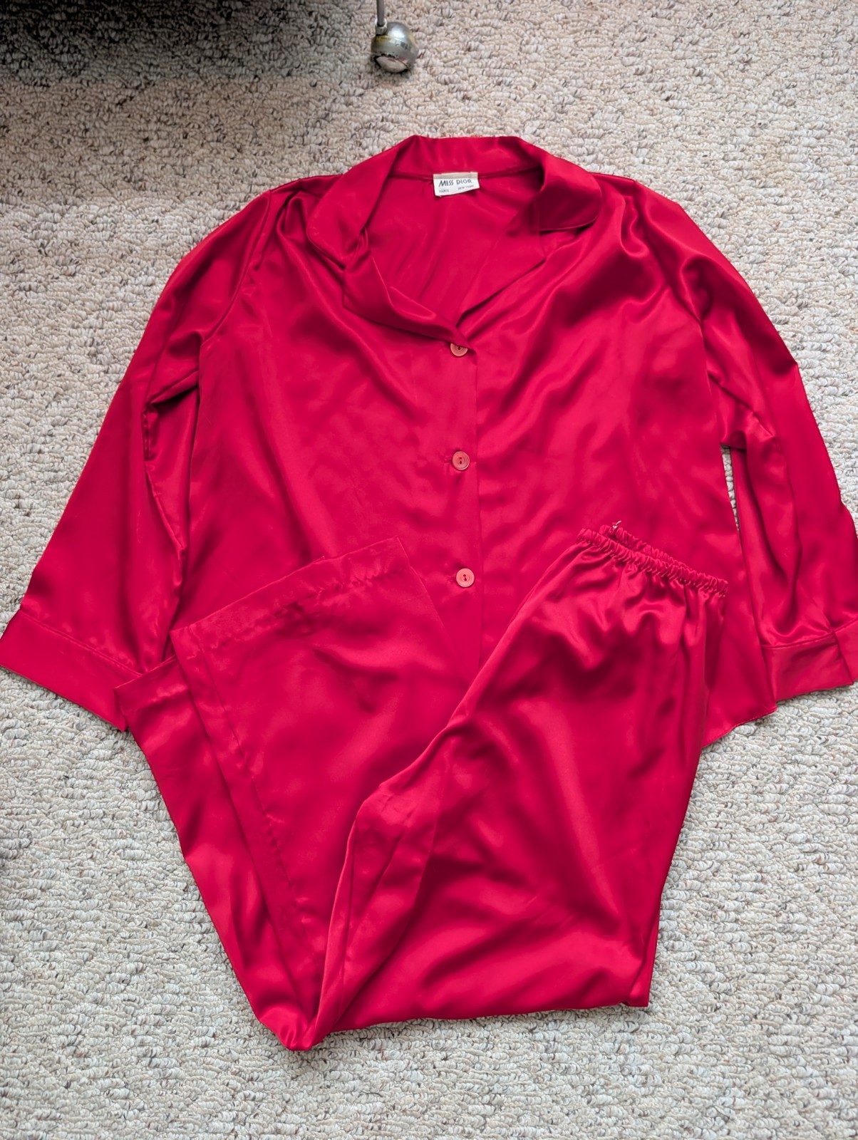 Vintage ’80s Miss Dior Red Satin Silky Pajama Set Loungewear Sleep Boudoir Vtg