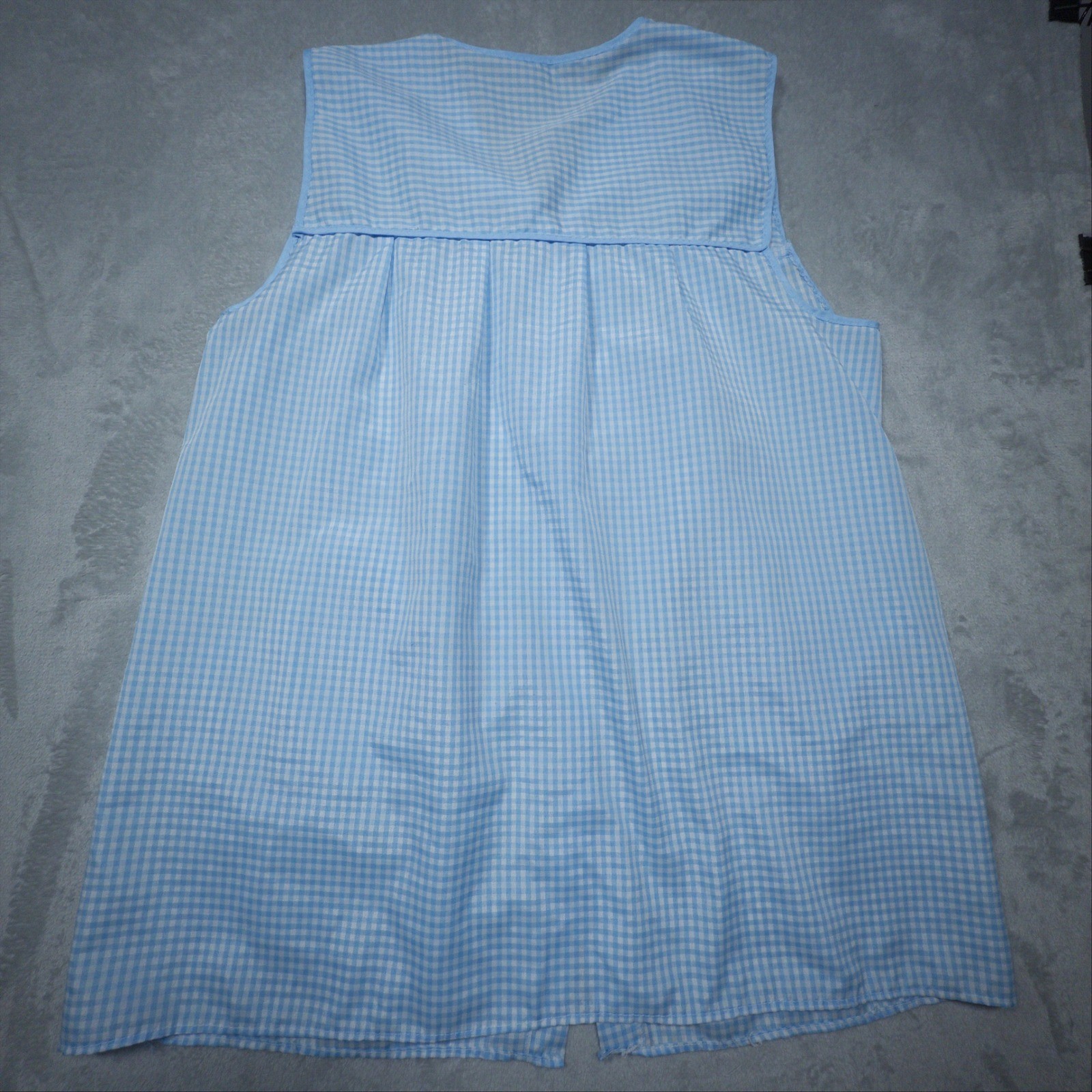Vintage 1960s Blue Gingham Cotton Smock Top Polka Dot Pockets XL House dress
