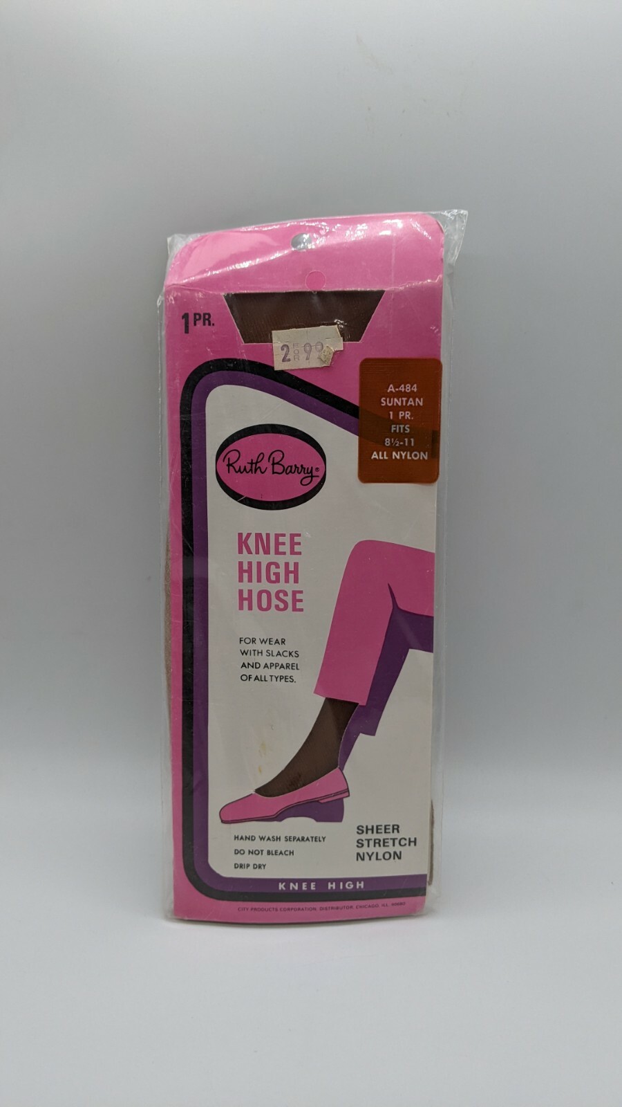 NIP VINTAGE RUTH BARRY SHEER STRETCH NYLON SUNTAN KNEE HIGH STOCKINGS FIT 8.5-11