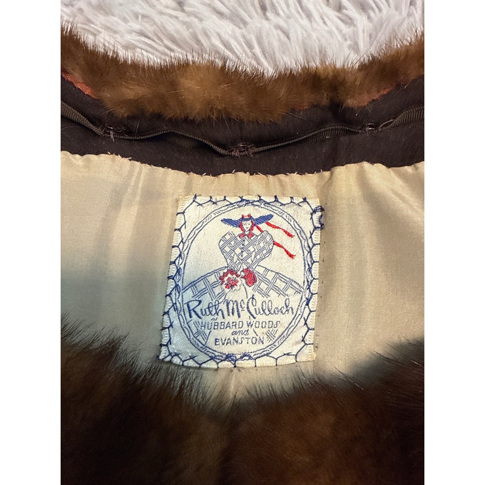 Vintage Ruth McCulloch Brown Wool Cropped Cocktail Jacket Real Mink Fur Collar