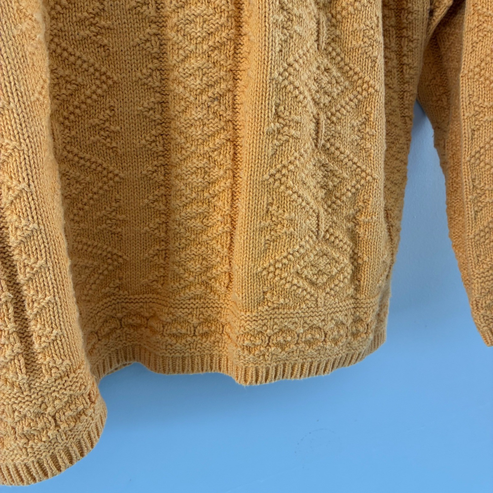 Gap Vintage 90s Mustard Yellow Textured V-Neck Sweater Ramie Cotton Womens Large