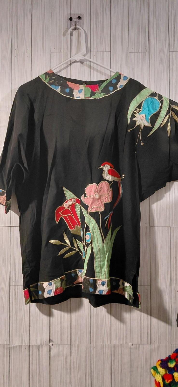 vintage Ramona Rull black embroidered tunic top bohemian handcrafted art to wear