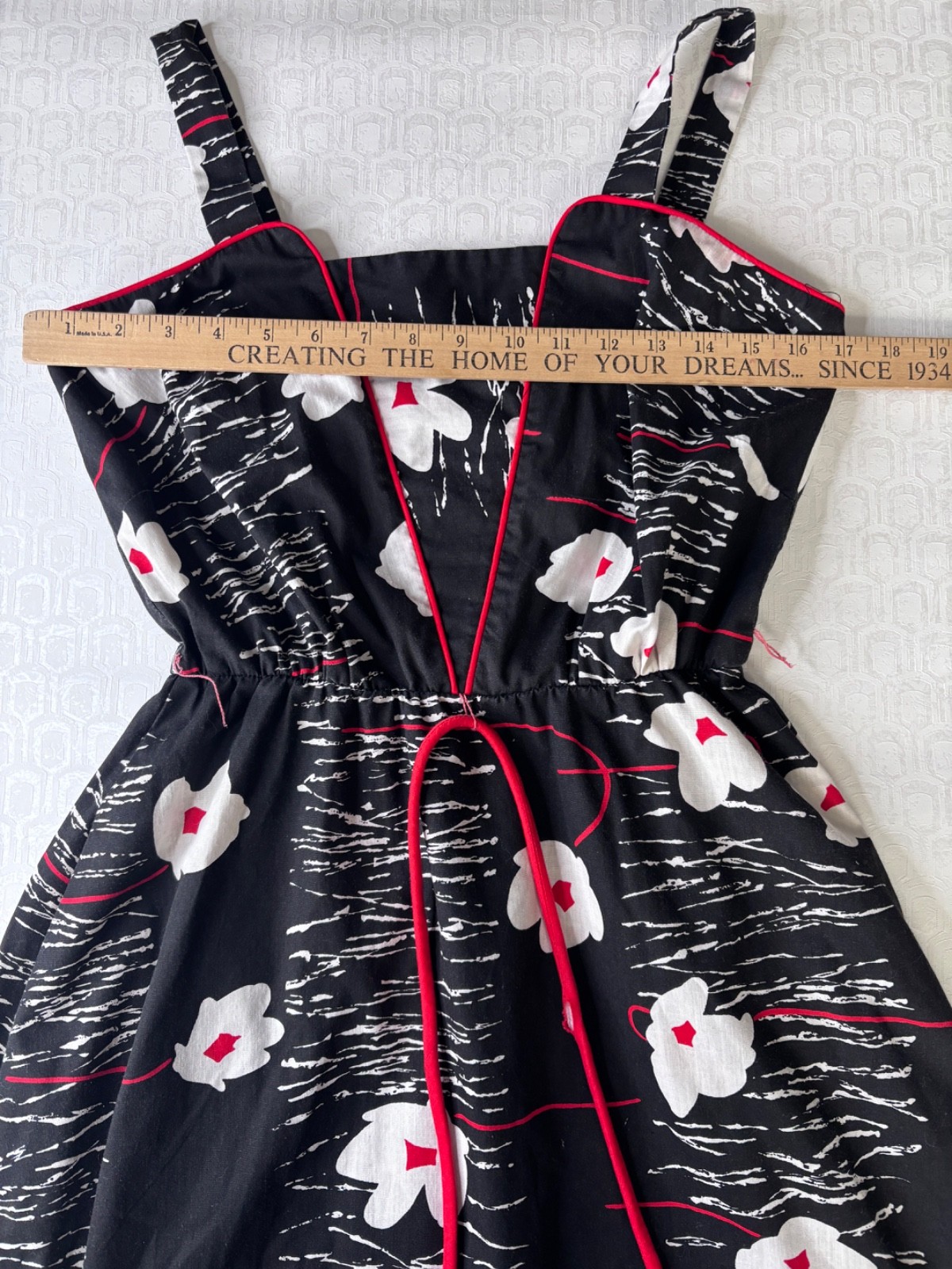 VTG 80’S JENNI RETRO 50’S BLACK&WHITE RED GRAPHIC FLORAL PRINT FLARE SUNDRESS*S
