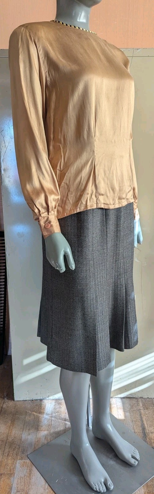 Vintage 1980s Casual Corner 100% Silk Satin-Finish Bronze Blouse Rope Trim 4