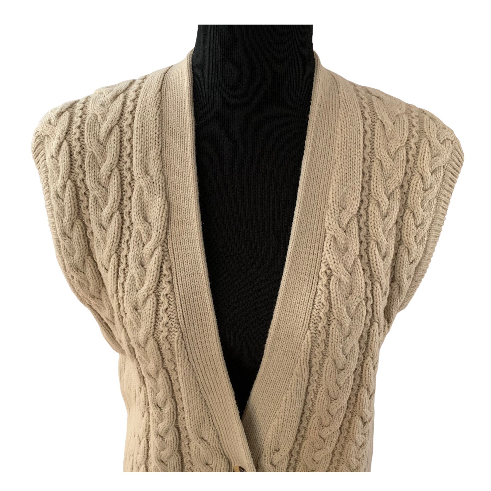 Vtg Womens Cable Knit V-Neck Sweater Vest Size M (12-14) Tan Grandma Core