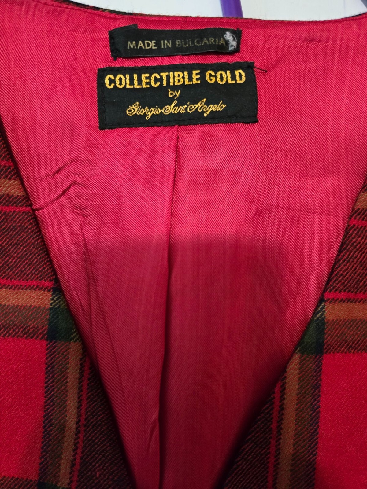 Giorgio Sant Angelo Collectible Gold Plaid Wool Vest Large Made In Bulgaria
