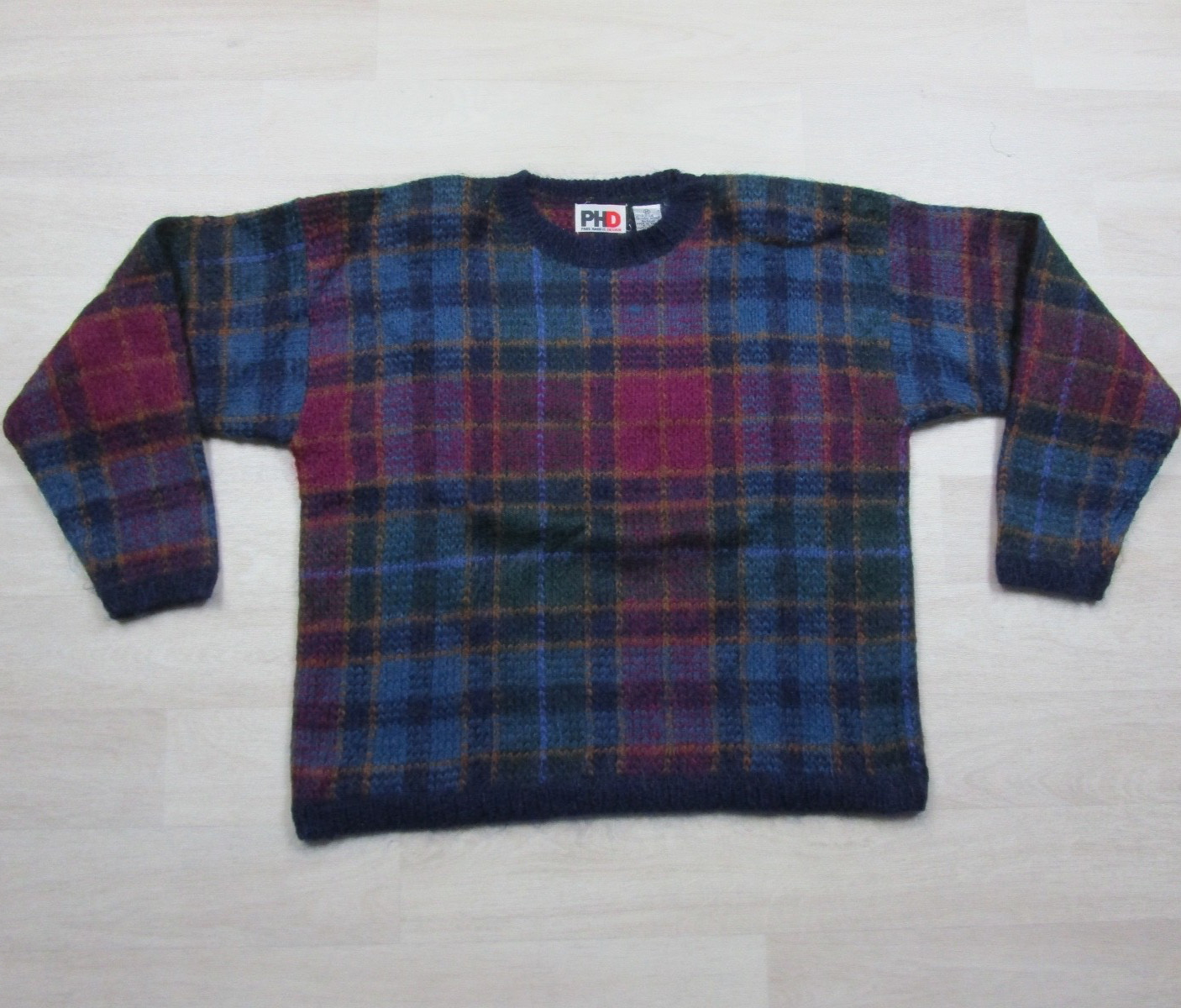 Vintage 80s Paul Harris Mohair Blend Sweater Womens (M) Shoulder Pads Plaid