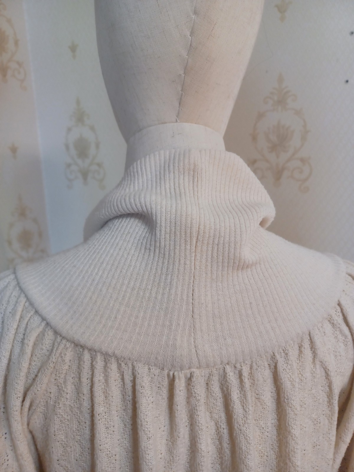Vintage 1970s R. Michael Allen Ivory Boho Prairie Cowl Neck Knit Hostess Dress
