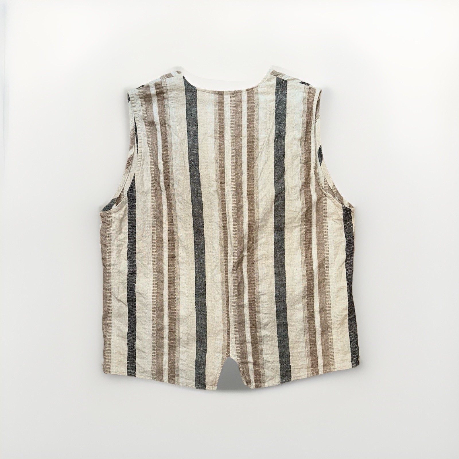Vintage 90s Hunt Club Striped Linen Cotton Blend Vest Womens L USA Made Preppy