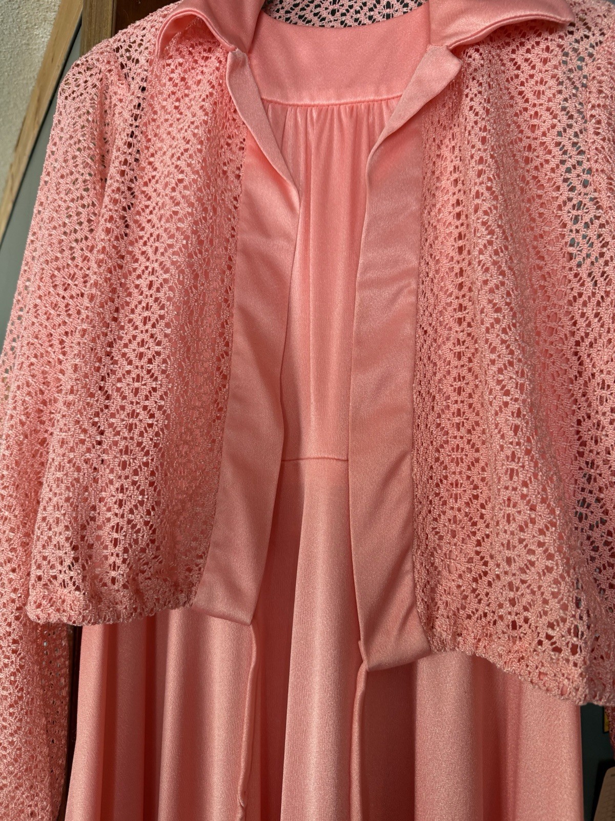 VTG Emma Domb Dress SZ 8? Coral Salmon 2 Piece Dress & Jacket 53″ FORMAL maxi