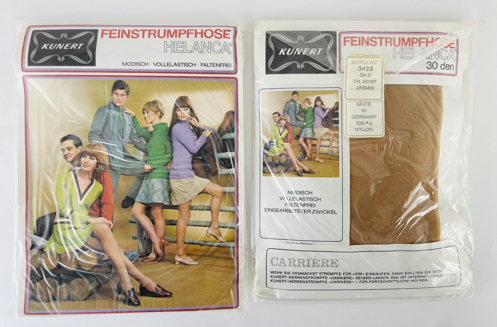 One Pair 1960s Kunert FEINSTRUMPFHOSE HELANCA 3423 JASMIN GR. 0 Nylons – Germany