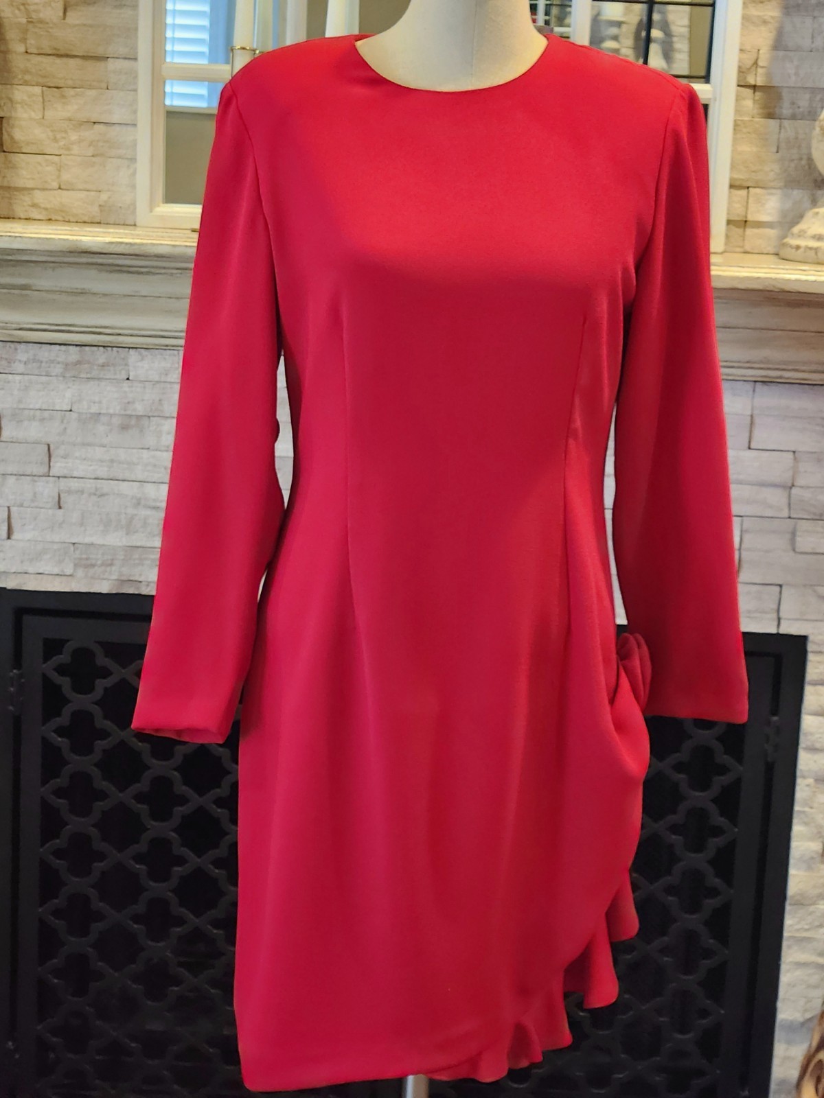 Vintage Robert Riel Saks Fifth Avenue Red Dress 3d Rose Size 6 Special Occasion