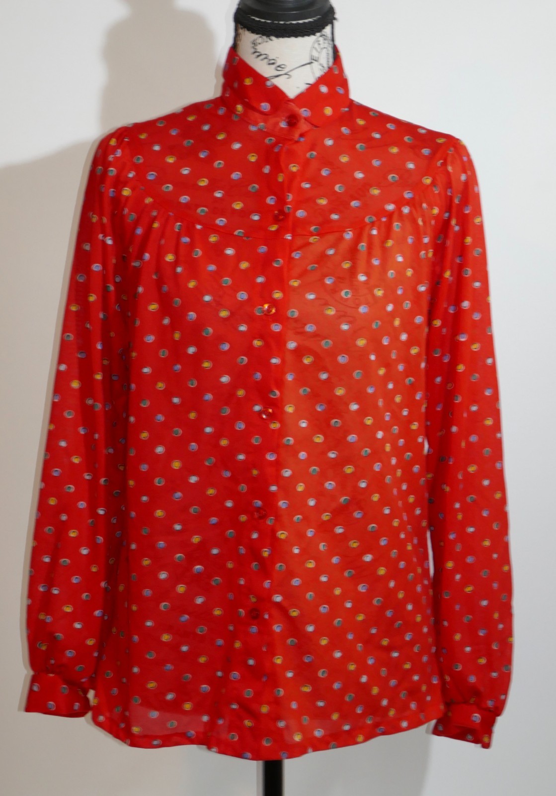 Eccobay Red Polka Dot Button Up Sheer Blouse Shirt Size 11-12