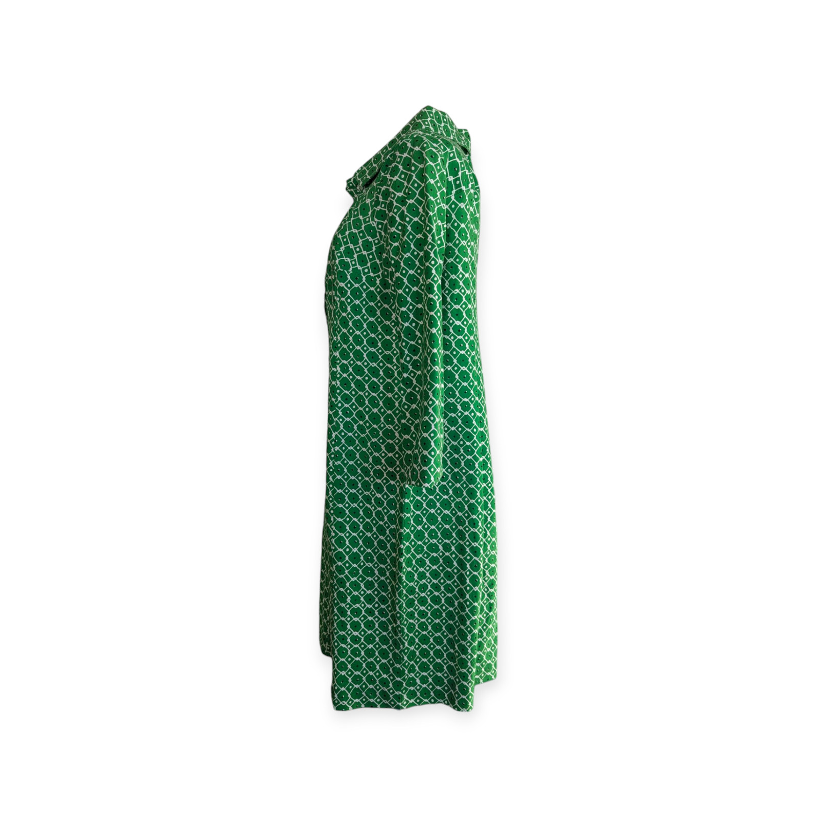 Green Cotton Poplin Button-down Shirt Dress 3/4 sleeve S/M Handmade