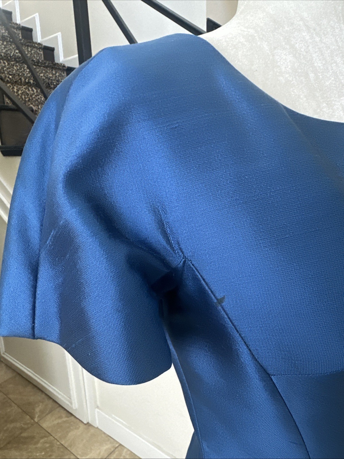 Hannah Troy VTG 50s Marine Blue Stiff Raw Silk Cocktail Dress Short Jacket S