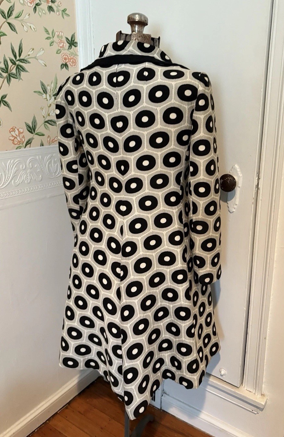 Vintage Ole Borden Rembrandt Black White Pop MCM Fit Flare Dress 60’s M L Polka