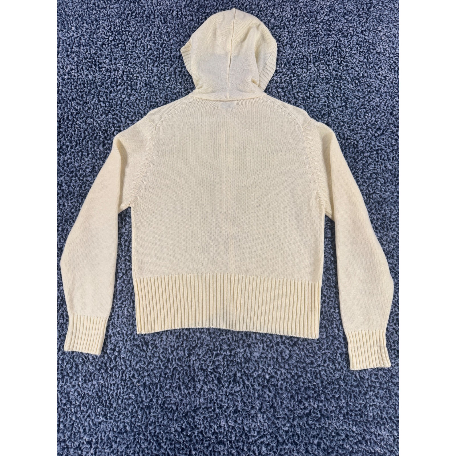 Vintage Sears JR Bazaar Yellow Cable Knit Full Zip Hoodie Sweater Large 5405