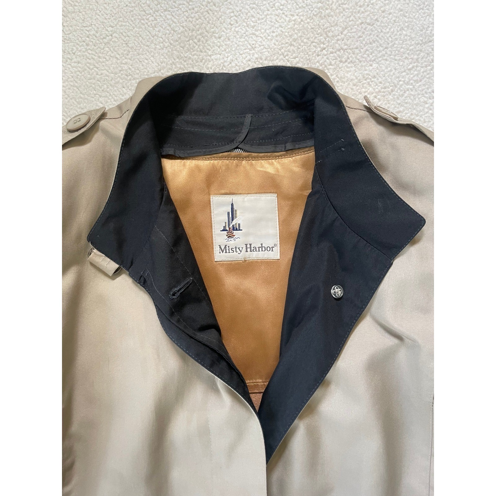 Misty Harbor Womens 14 Reg Trench Coat Beige Vintage Belted ILGWU Made in USA