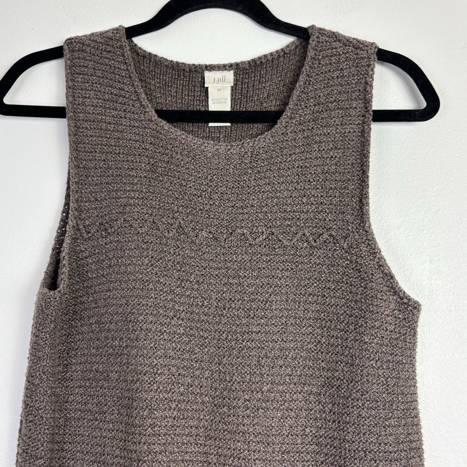Vtg Rare Knit Dress 90s J Jill Crochet M Brown Sleeveless Shift Ribbed Cotton