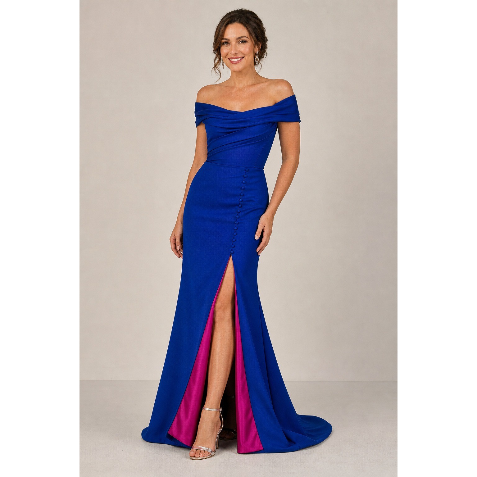 Alex Evenings Vintage Royal Blue Off Shoulder Gown Rhinestone Slit Dress Size 8