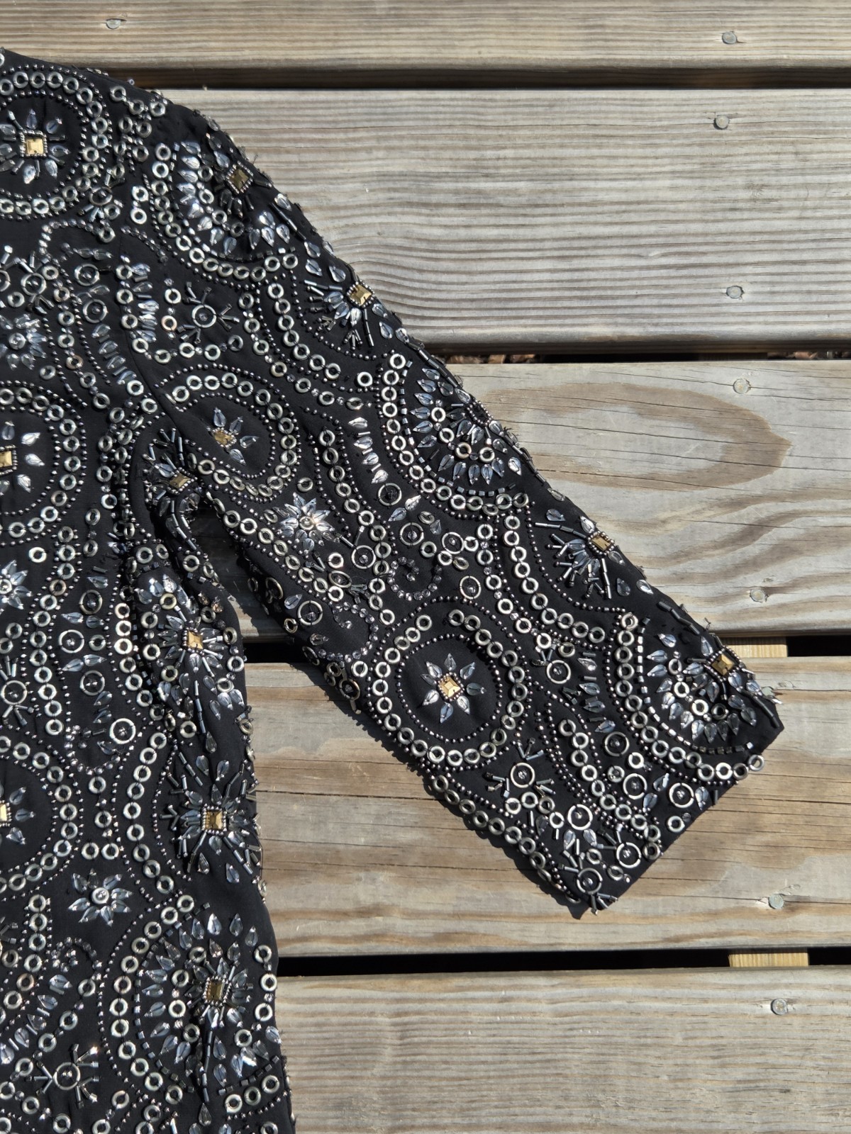 🍾Vintage Heavily Beaded Black Evening Dress Rhinestone Sequin Party Cocktail🍾