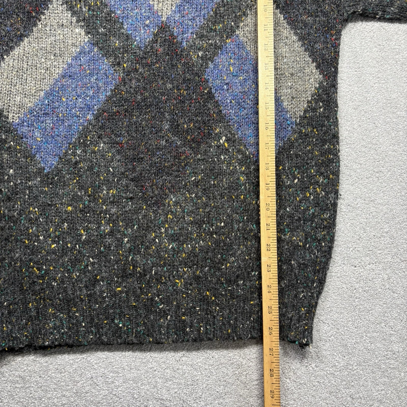 1980s Koman Knit Sweater Wool Blend Confetti Gray Geometric Size Large Vintage