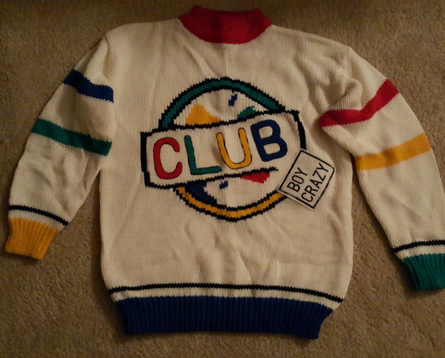 Vintage Womens Sweater JJ Fargo Sports Cheerleader CLUB BOY CRAZY 70s 80s Large