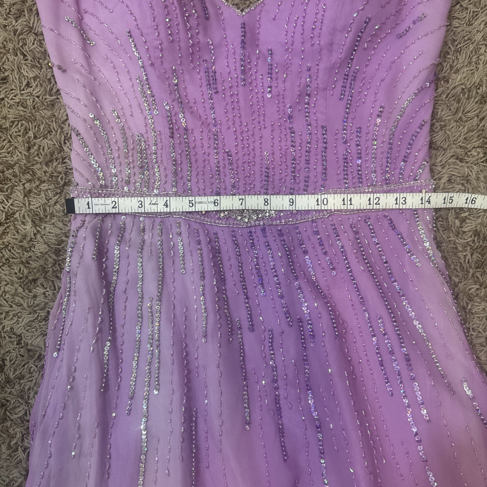 Vintage Y2K Formal Dress Purple Beaded Sequins Lavender Gown By XCite Women’s 12