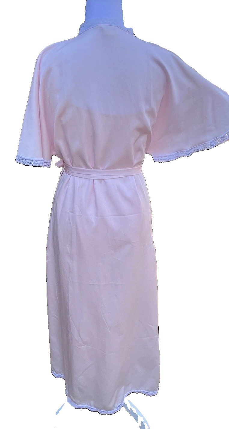 Vtg Nightgown Barbizon Boutique Sara Beth Robe Set Glossy Pink Tiny Roses M L 38