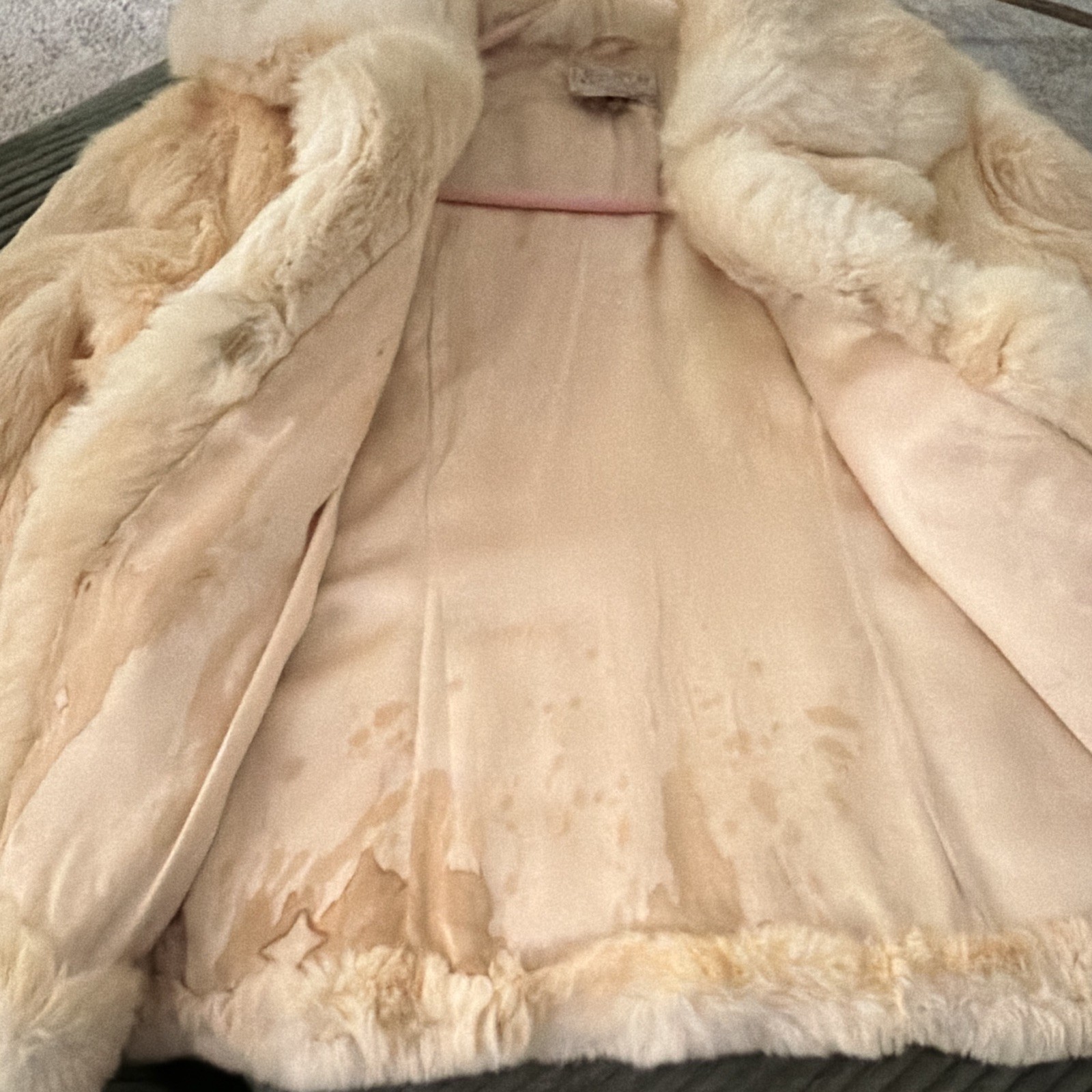 Vintage Dino Ricco Genuine Rabbit Fur Jacket Ivory Women’s Size L Rayon Lining