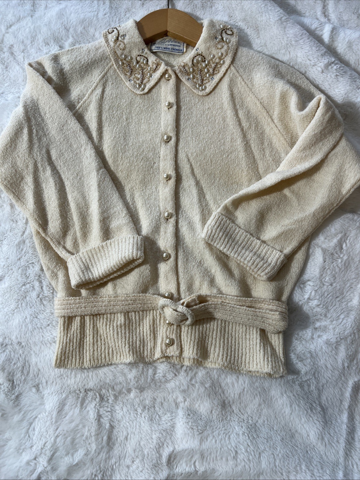 Vtg LOFTIES Lawrence And 100% Chenille Sweater Embellished