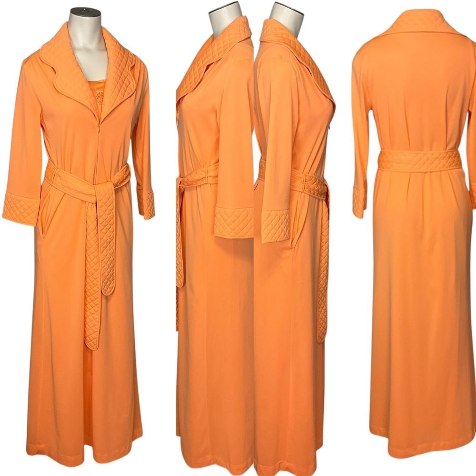 vtg GOSSARD sz XS Petite Quilted 2 Piece Loungewear Sleep Set Cantaloupe Orange