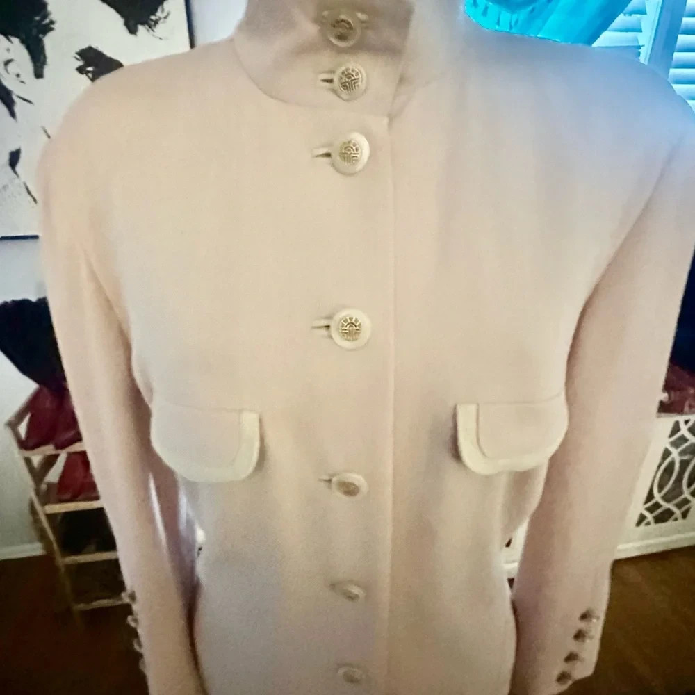 Vintage Louis Féraud Blush Wool Coat Dress • Military Buttons • EU 44