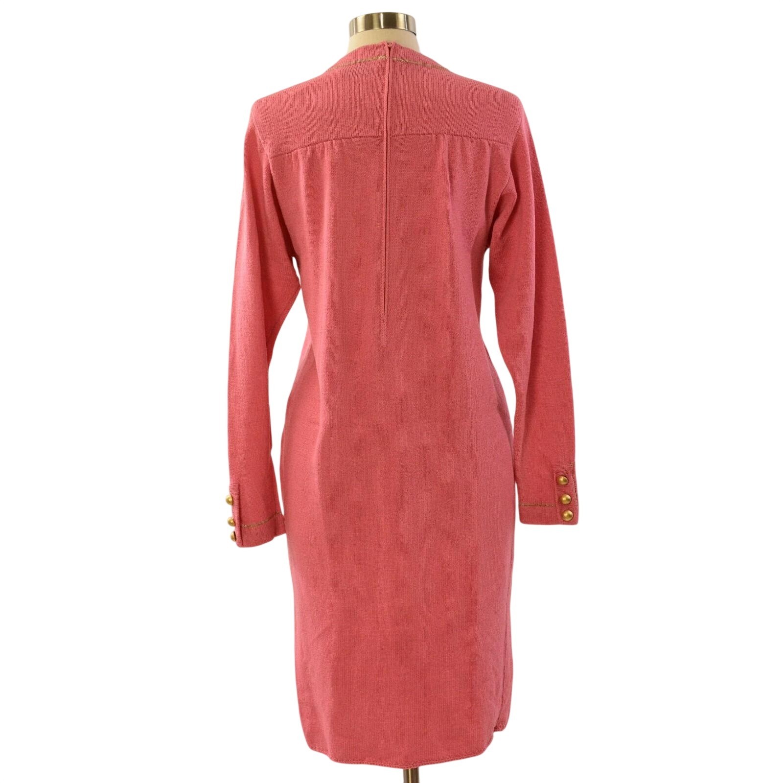 Vintage Wool Minimalist Luxury Don Sayres Knit Dress Pink & Gold M Mod 70s Silk
