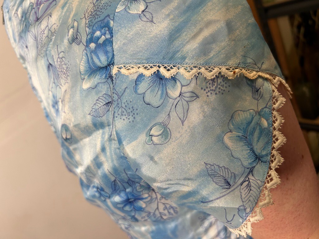 Vintage 1980s does 50s Baby Blue Floral Dress A-Line Cocktail Lace Trim AU 14