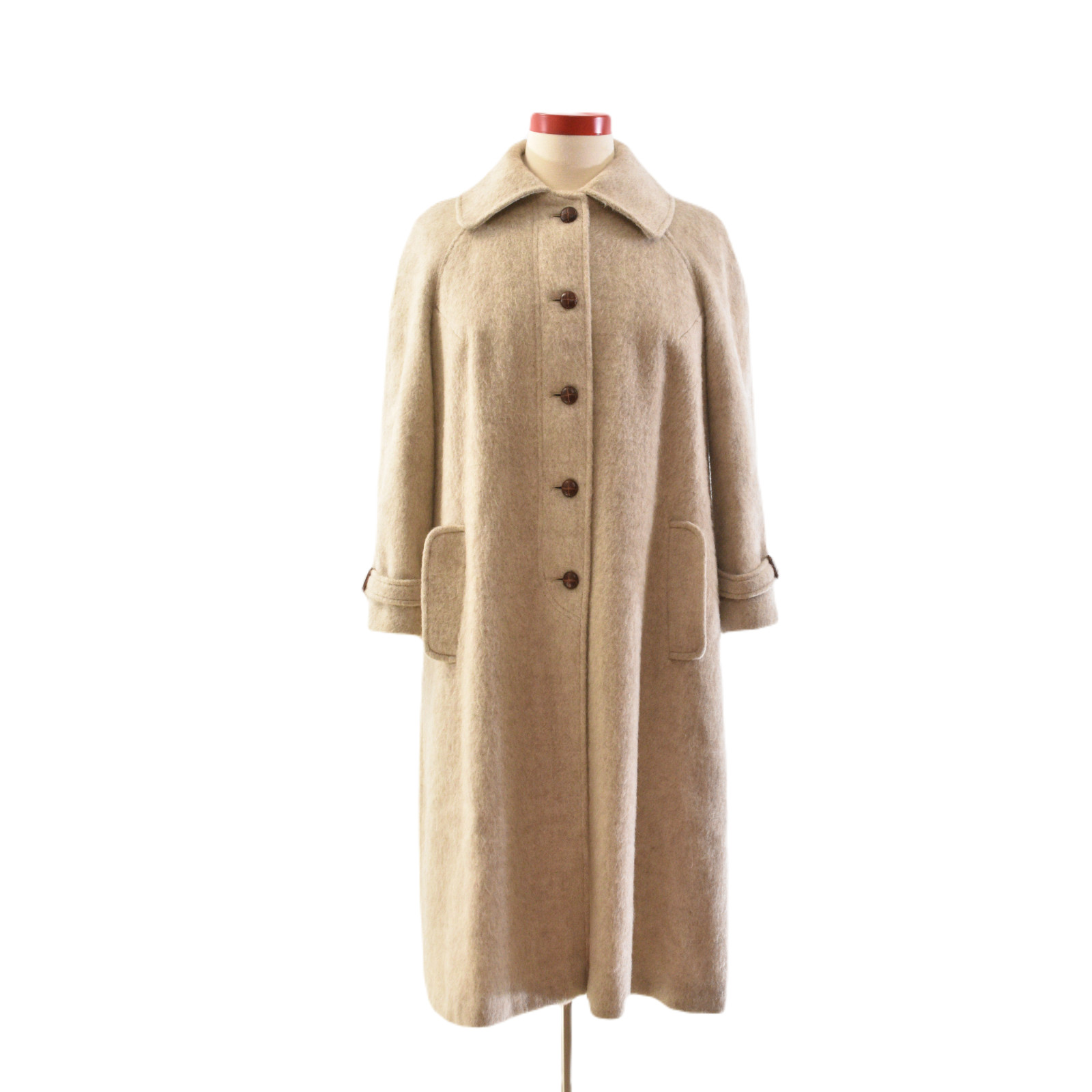 70s Vintage Oatmeal Beige Hairy Long Coat L Gusseted A Line Coats For Women