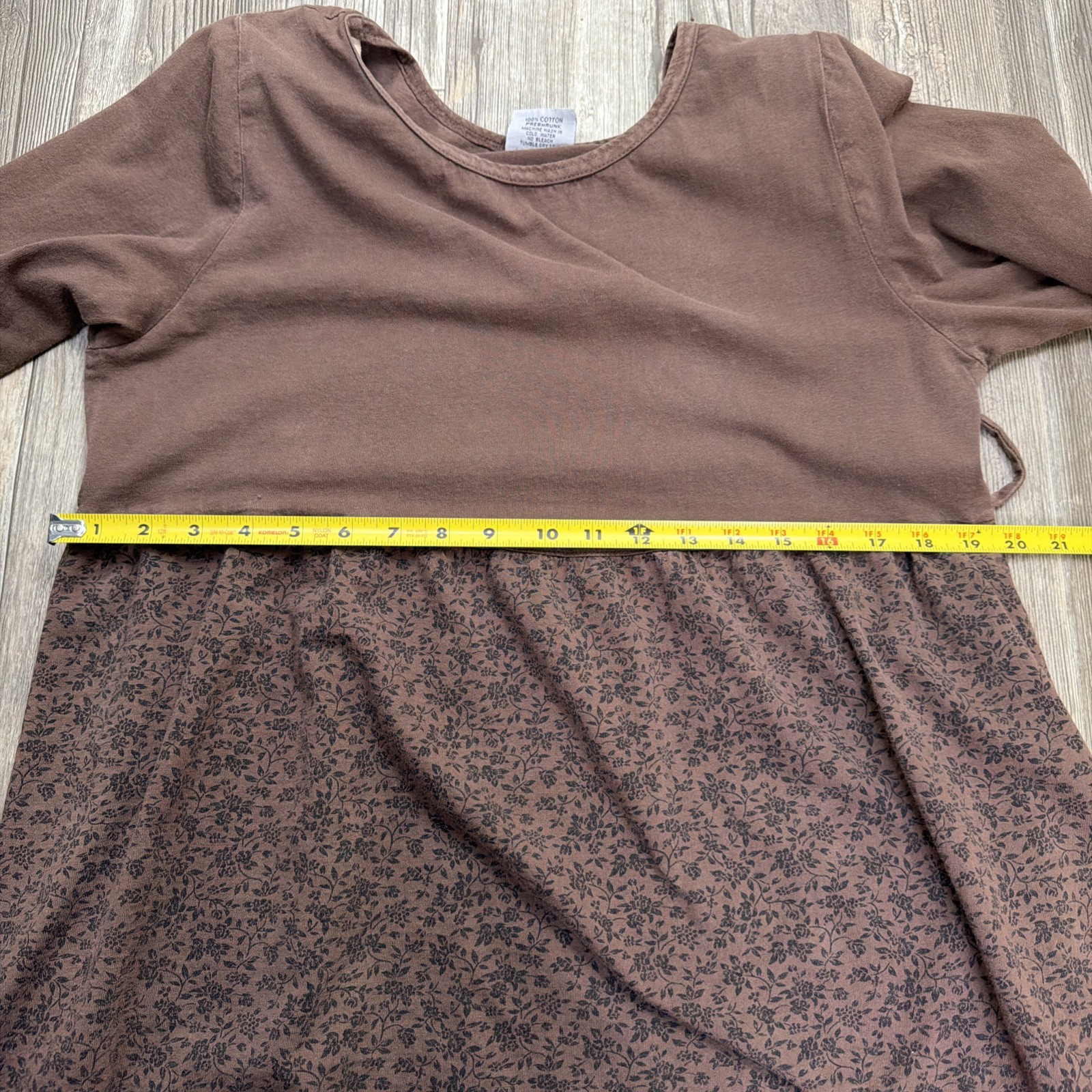Vintage Cotton 2 Wear Long Sleeve Modest Brown Maxi Dress Size L