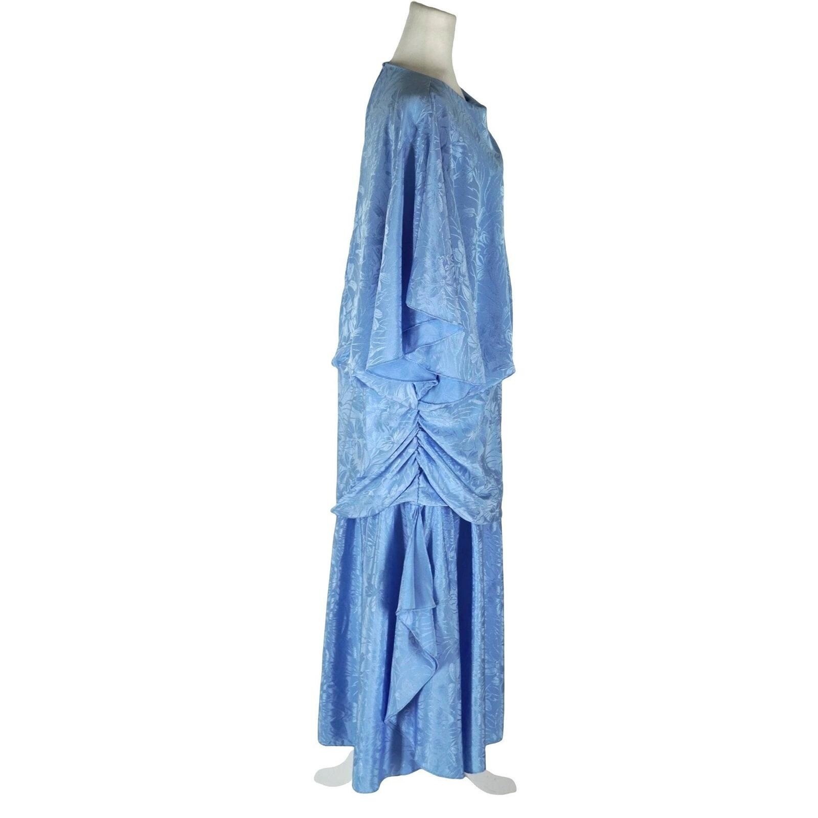 Charlee Allison Maxi Dress Women 24 Blue Vintage Floral Jacquard Drop Waist Cape
