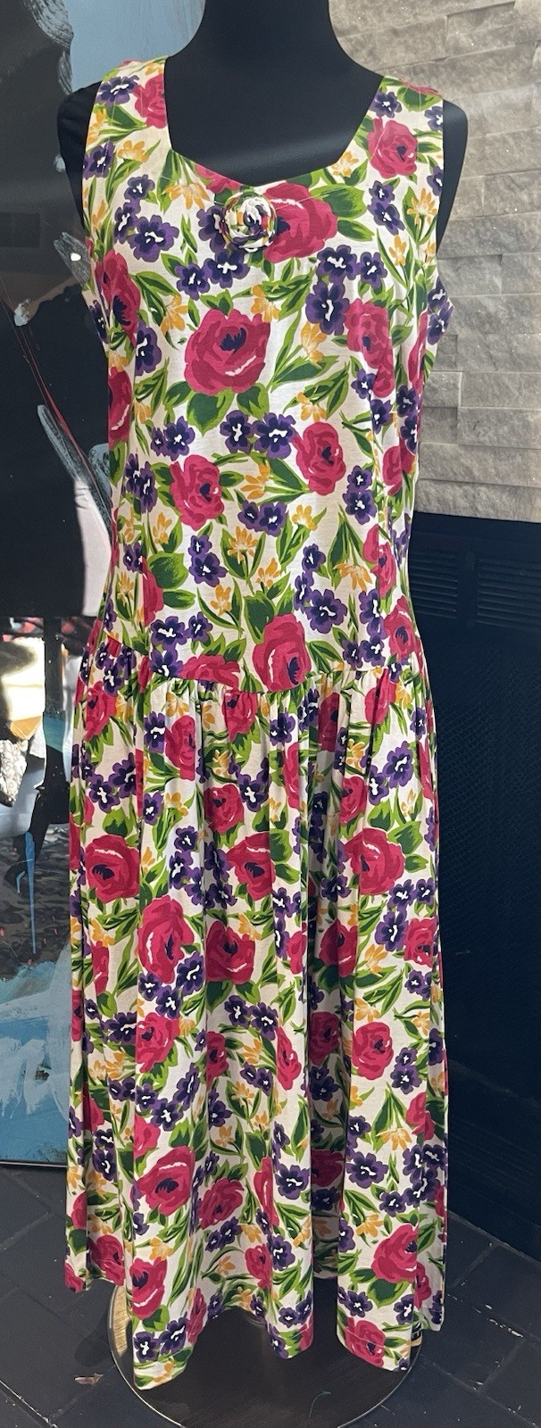 Vintage 80s Floral Cotton Dress With Pockets Size S/M Cottagecore