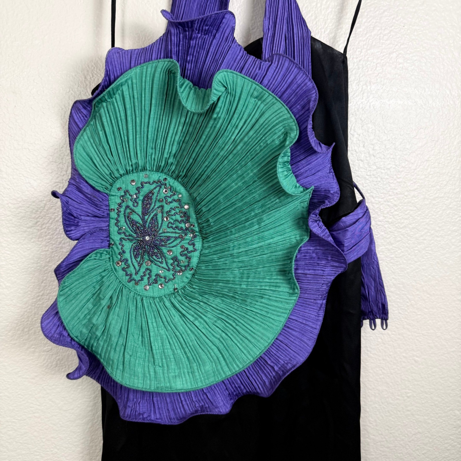 B.B. Collections Barbara Barbara Dress Rare 10 Black Purple Teal Vintage 80s