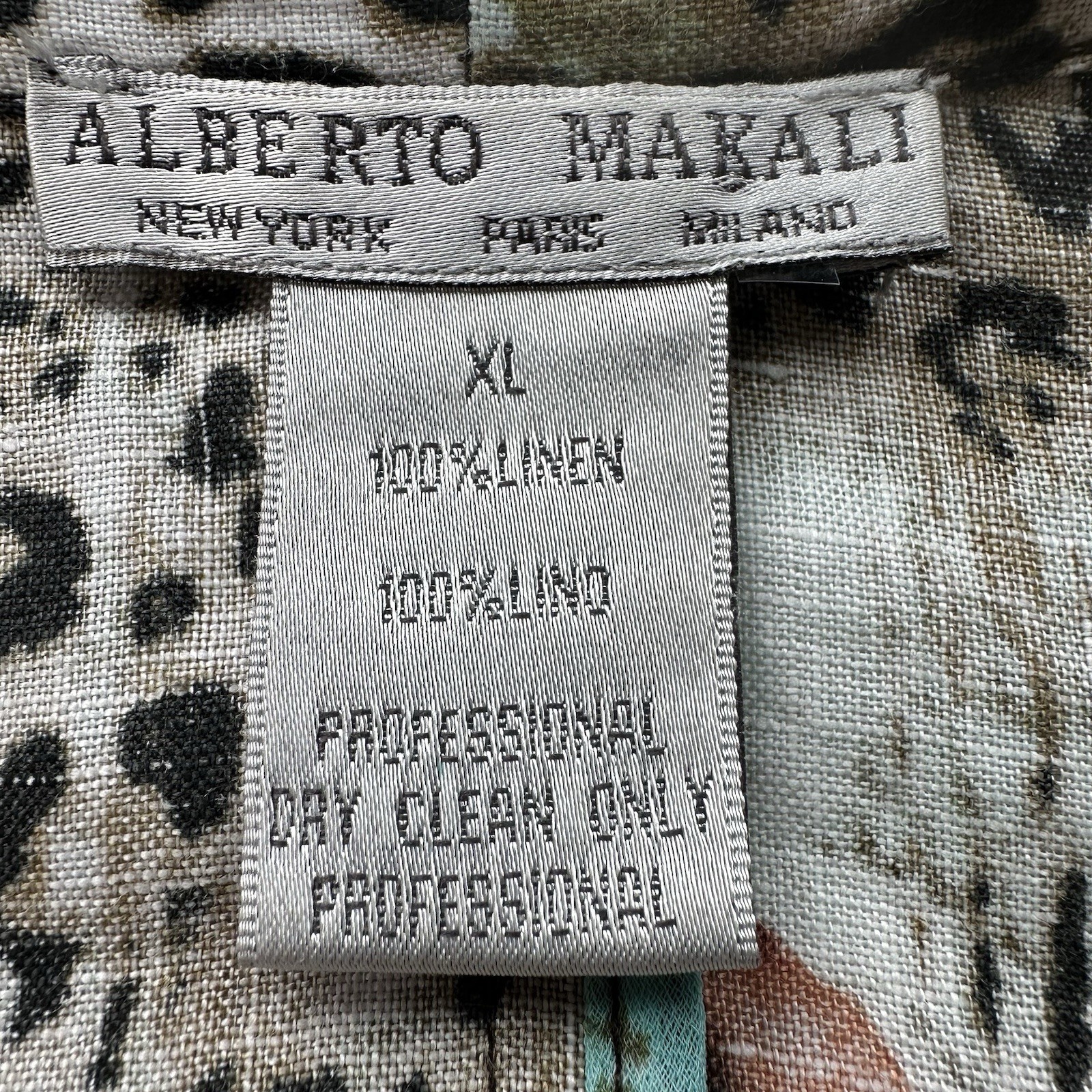 VTG Alberto Makali Linen Jacket XL Art To Wear Leopard Floral Belted Made in USA