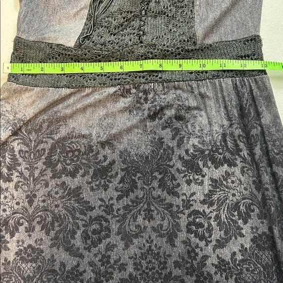 Dark Romantic Gothic Midi Dress Black Gray Knit Floral Damask Boho Vintage Style