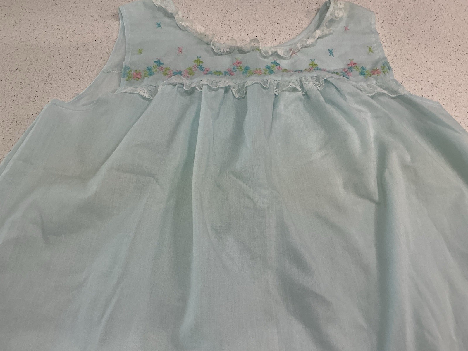 Unbranded 70s Blue Vintage Night Shirt Embroider Flowers Cottage