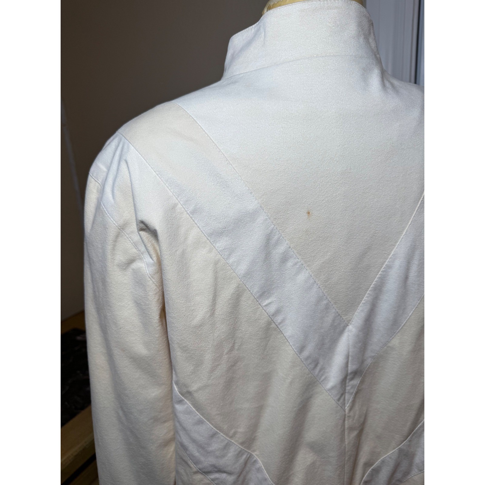 Vintage Women’s Ivory Faux Suede Jacket Mock Neck Lightweight Coat Made in USA
