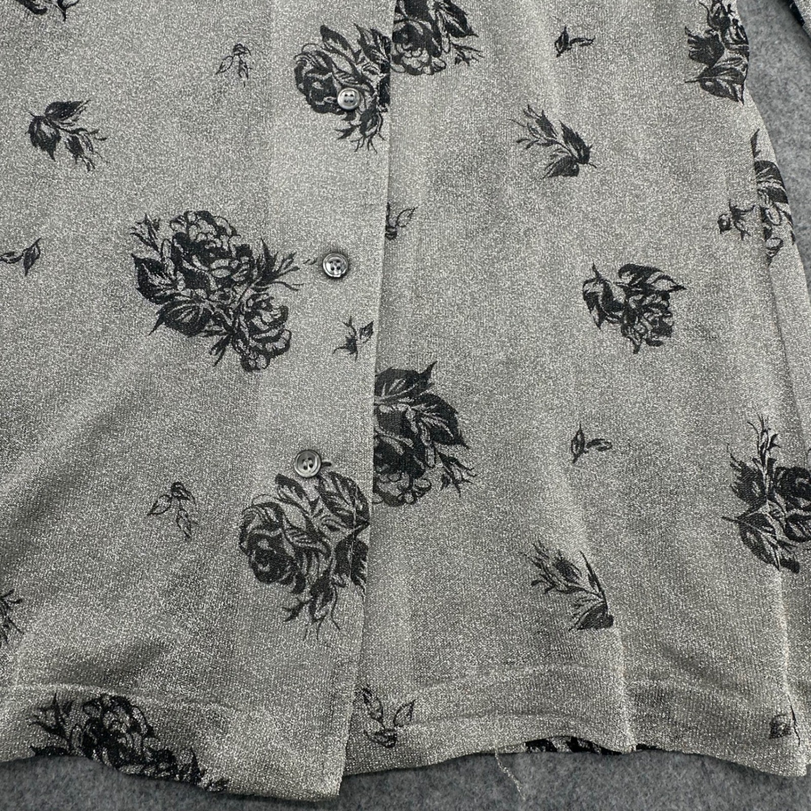 Vintage LeRoy Knitwear Silver Lurex Floral Disco Shirt Dagger Collar Womens M