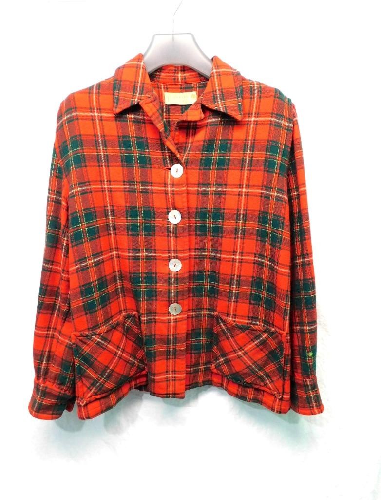 Vintage Pendleton L Woman Red Green Tartan Plaid Wool Shirt Jacket Blazer Button