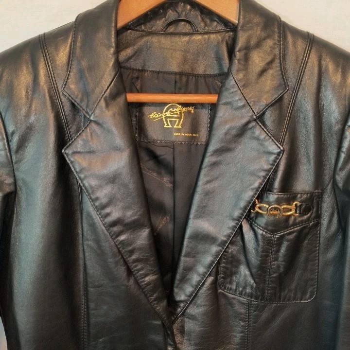 Vintage Etienne Aigner 100% Genuine Leather Size 8 Jacket Coat Black Hong Kong