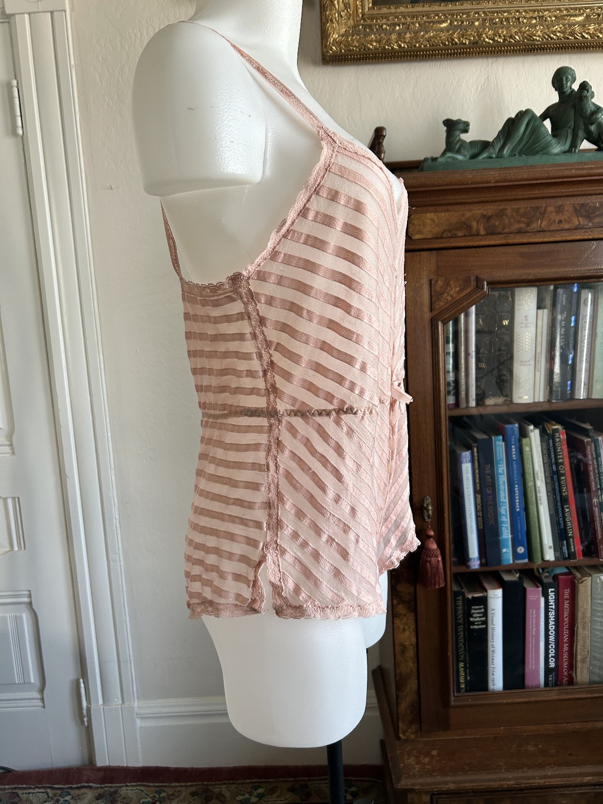 Vintage 70s Lily of France Sz Medium M Pink Sheer Striped Lingerie Romper Teddy